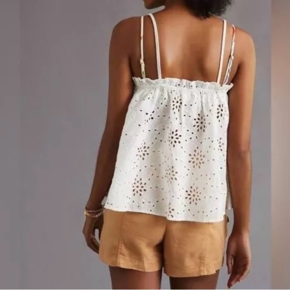 Maeve Anthropologie White Eyelet Lace Tie Front Layer Coverup Top Shirt OS - Picture 3 of 7